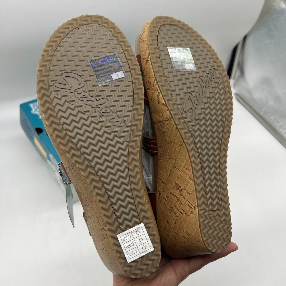 Skechers Beverlee Vegan Wedge Strappy Sandals Brown Size 10 - Picture 10 of 13